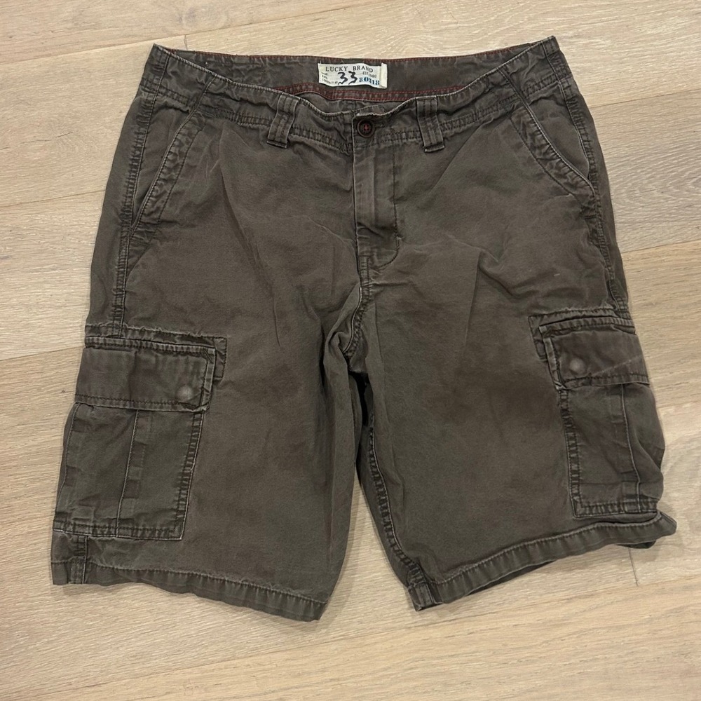 Y2K Style Lucky Brand Mens Cargo Shorts Size 33 Brown Canvas Relaxed Fit 80318